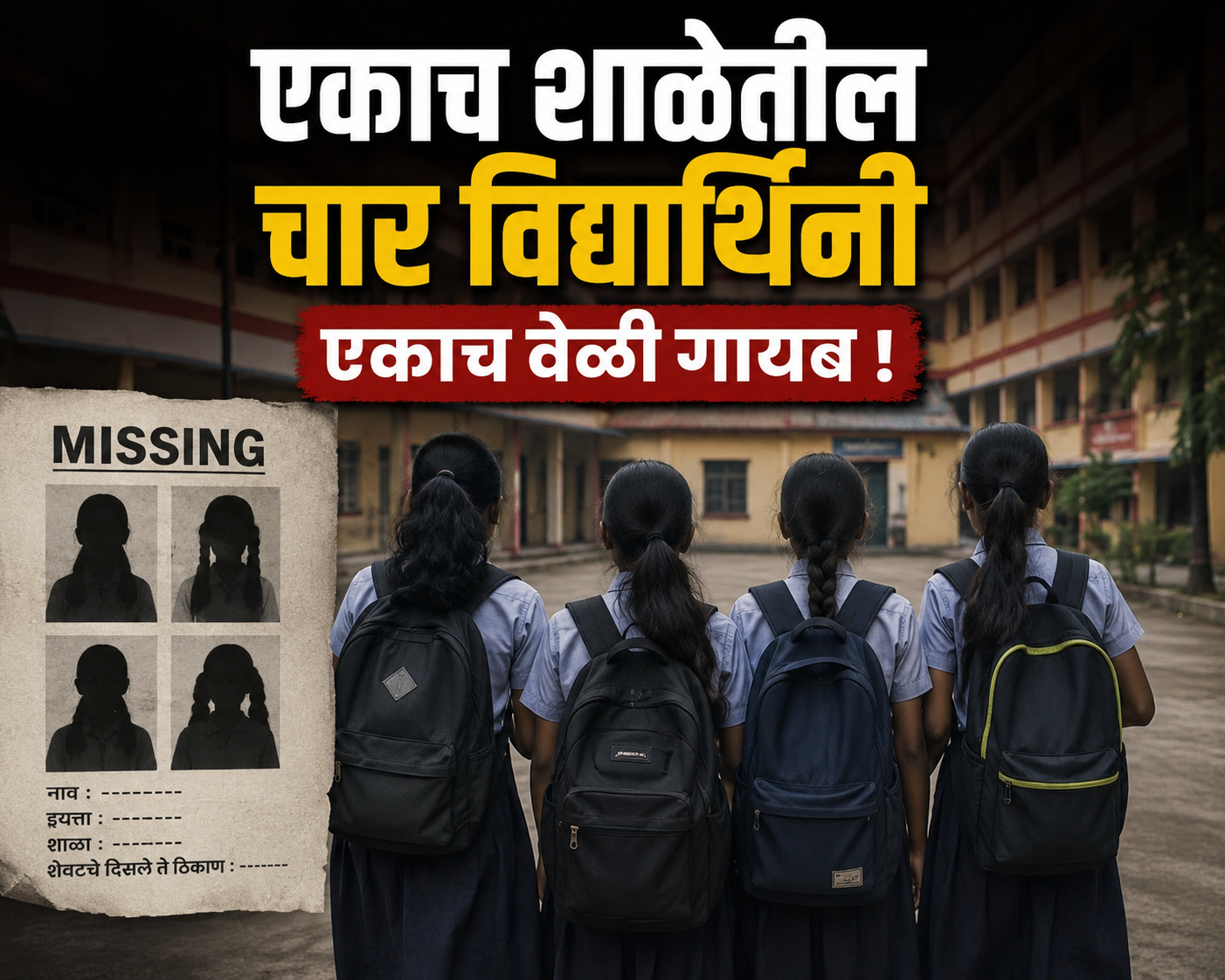 एकाच शाळेतील चार विद्यार्थिनी एकाच वेळी गायब