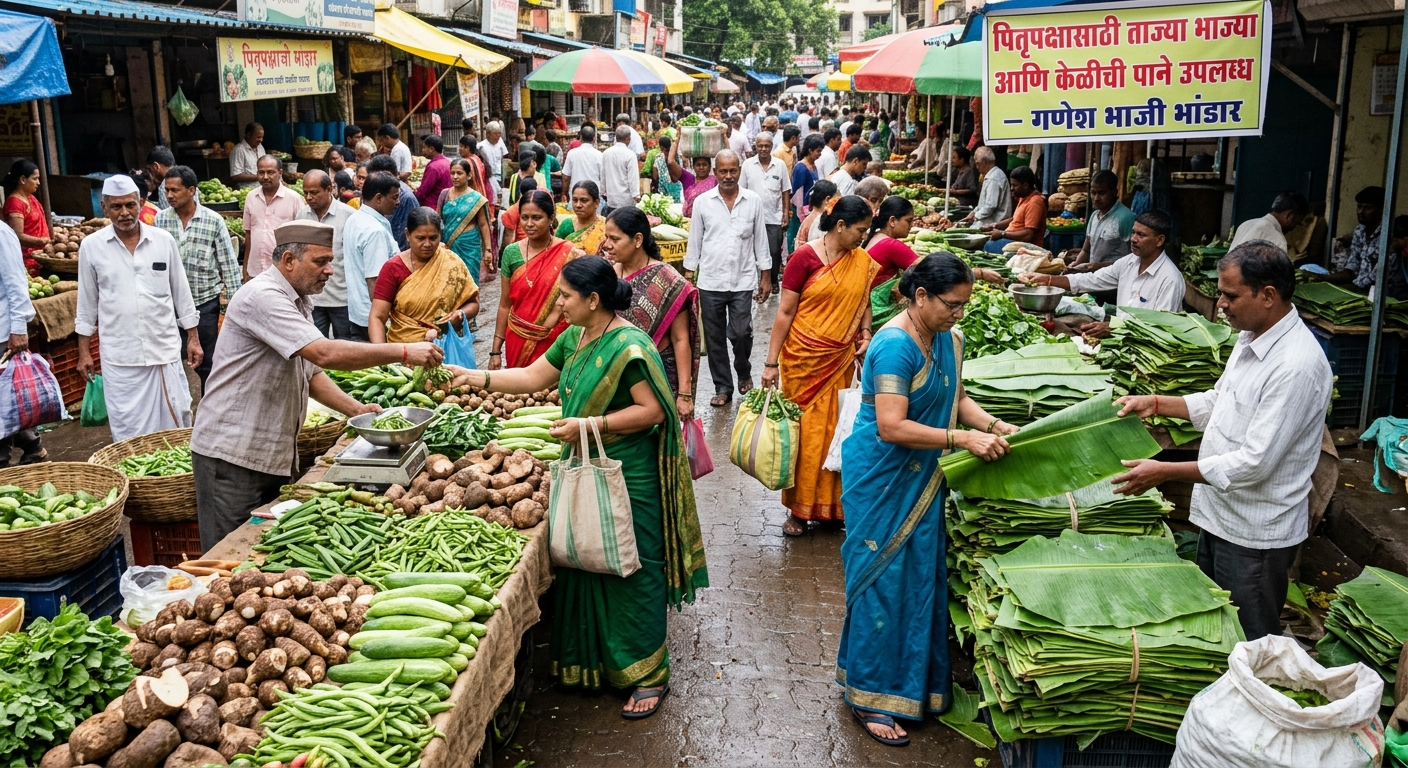 पितृपक्षात भाज्या, केळीच्या पानांची खरेदी जोरात